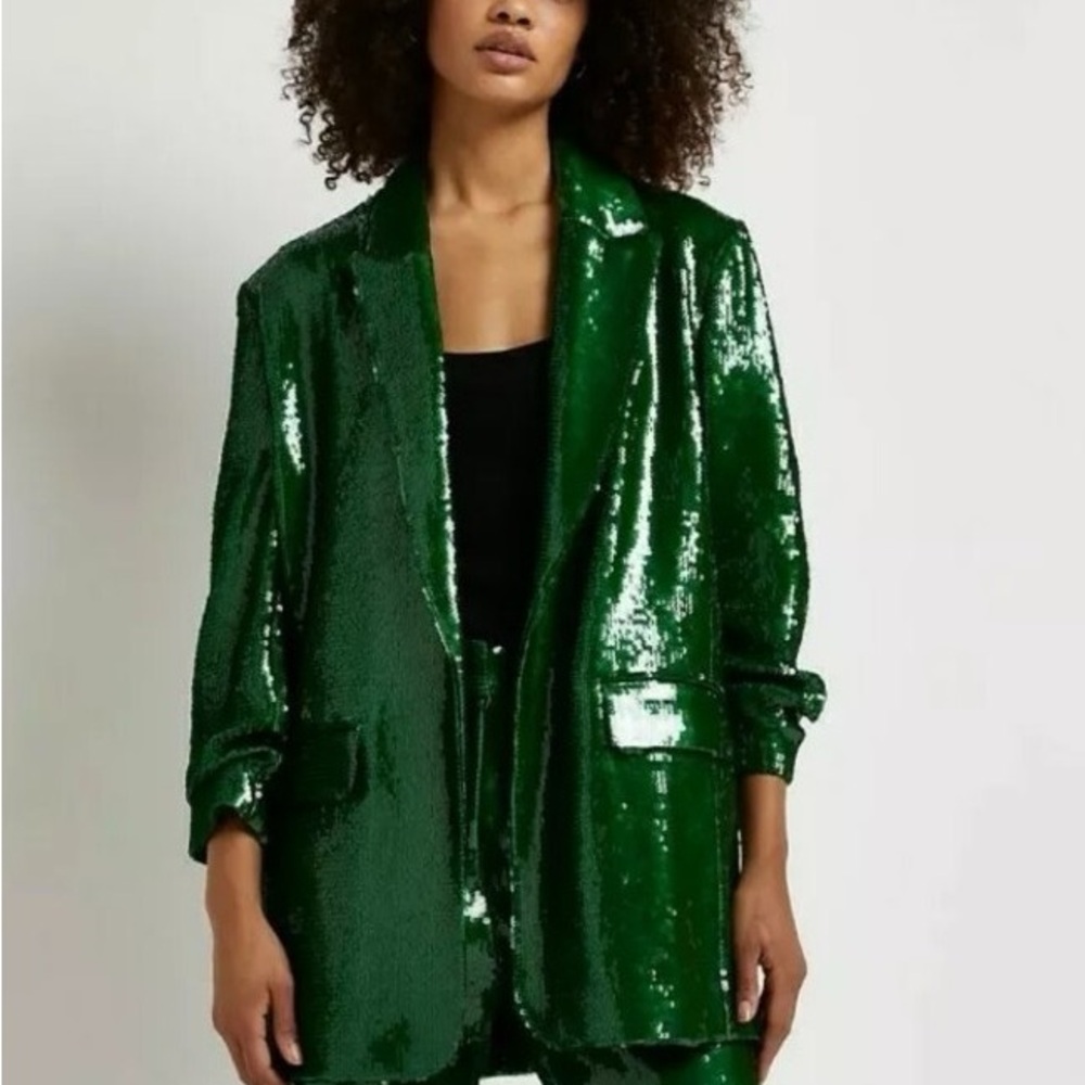 River Island Oversized/Boyfriend Fit Emerald Green Sequin Blazer